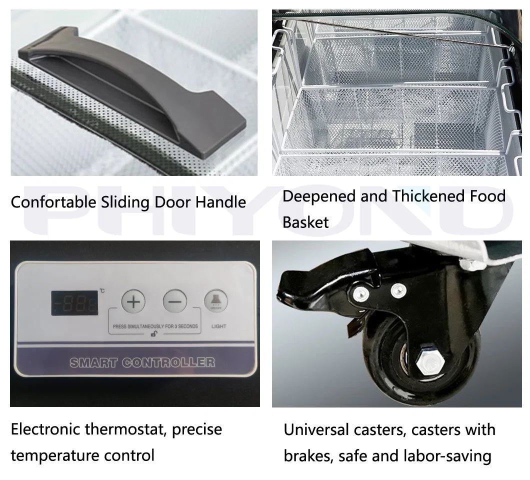 Phiyond Dg-2000 680L Supermarket Commercial Large Capacity Display Low-E Sliding Glass Door Chest Island Freezer